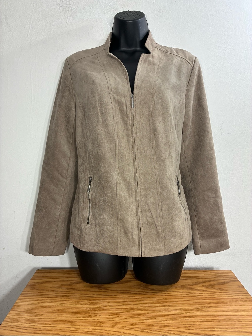 Studio Works Taupe Faux Suede Zip-Front Jacket